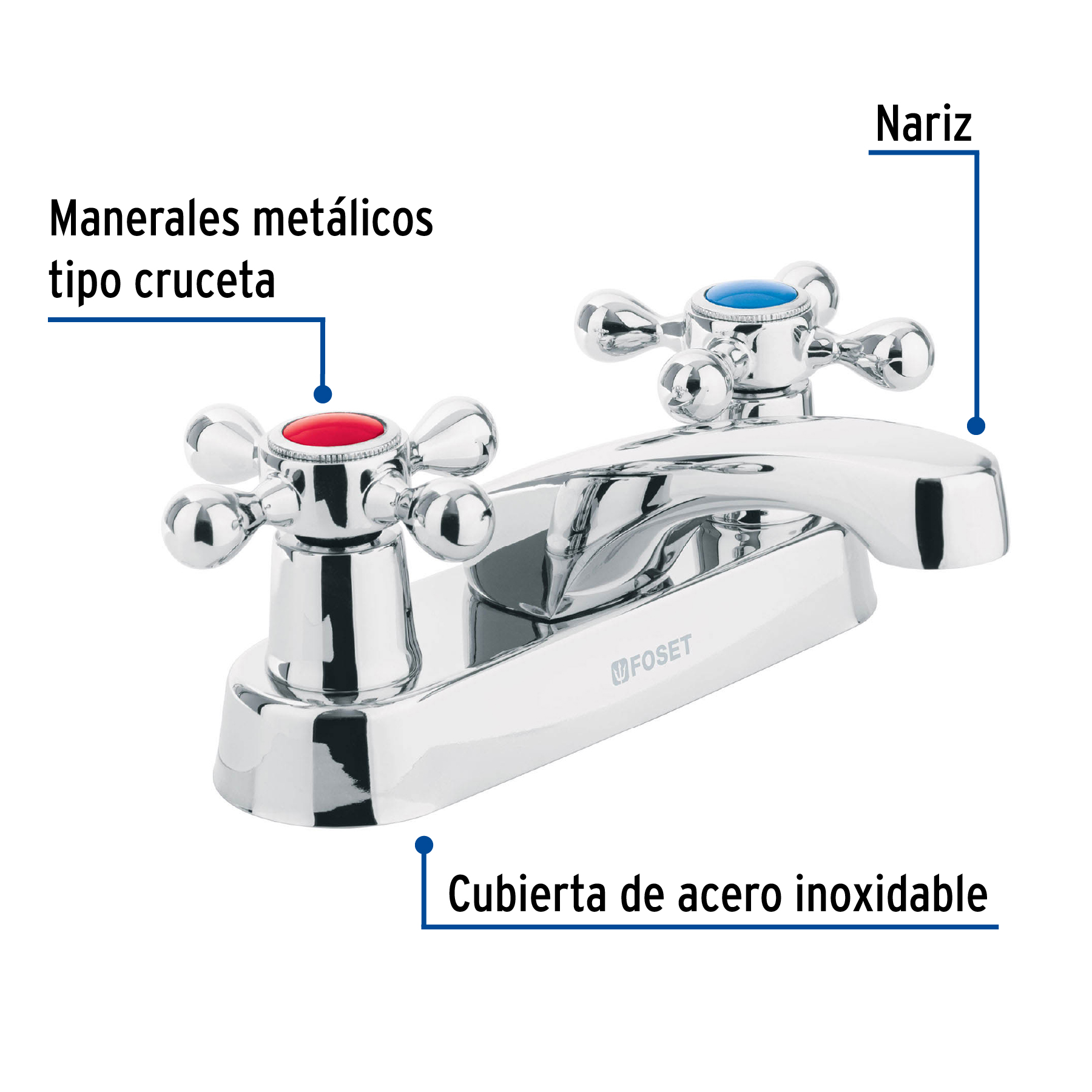 Mezcladora 4' para lavabo, nariz larga, manerales cruceta - Imagen 3