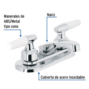Mezcladora 4' para lavabo, nariz larga, manerales cono - Imagen 3