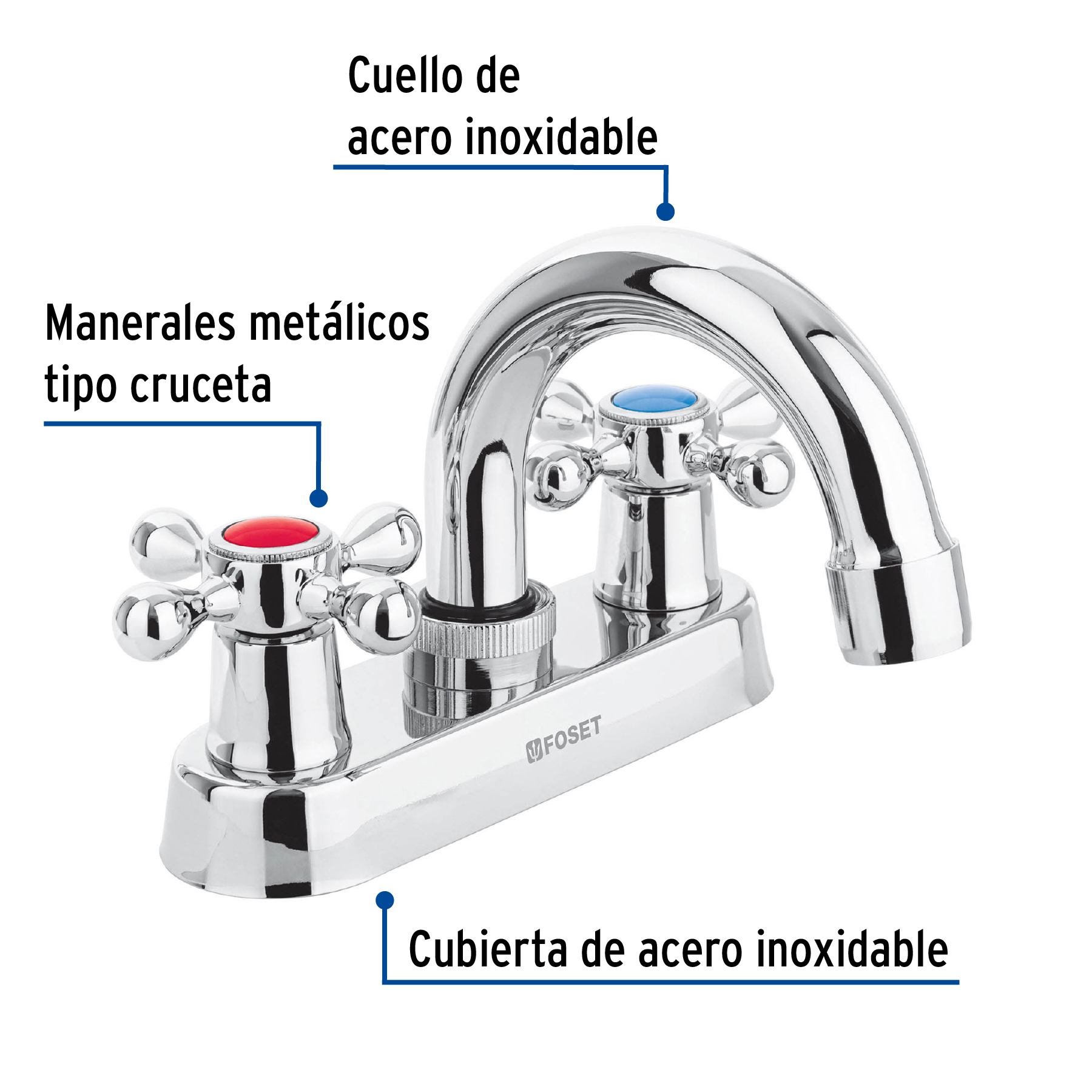 Mezcladora 4' para lavabo, cuello curvo, manerales cruceta - Imagen 3