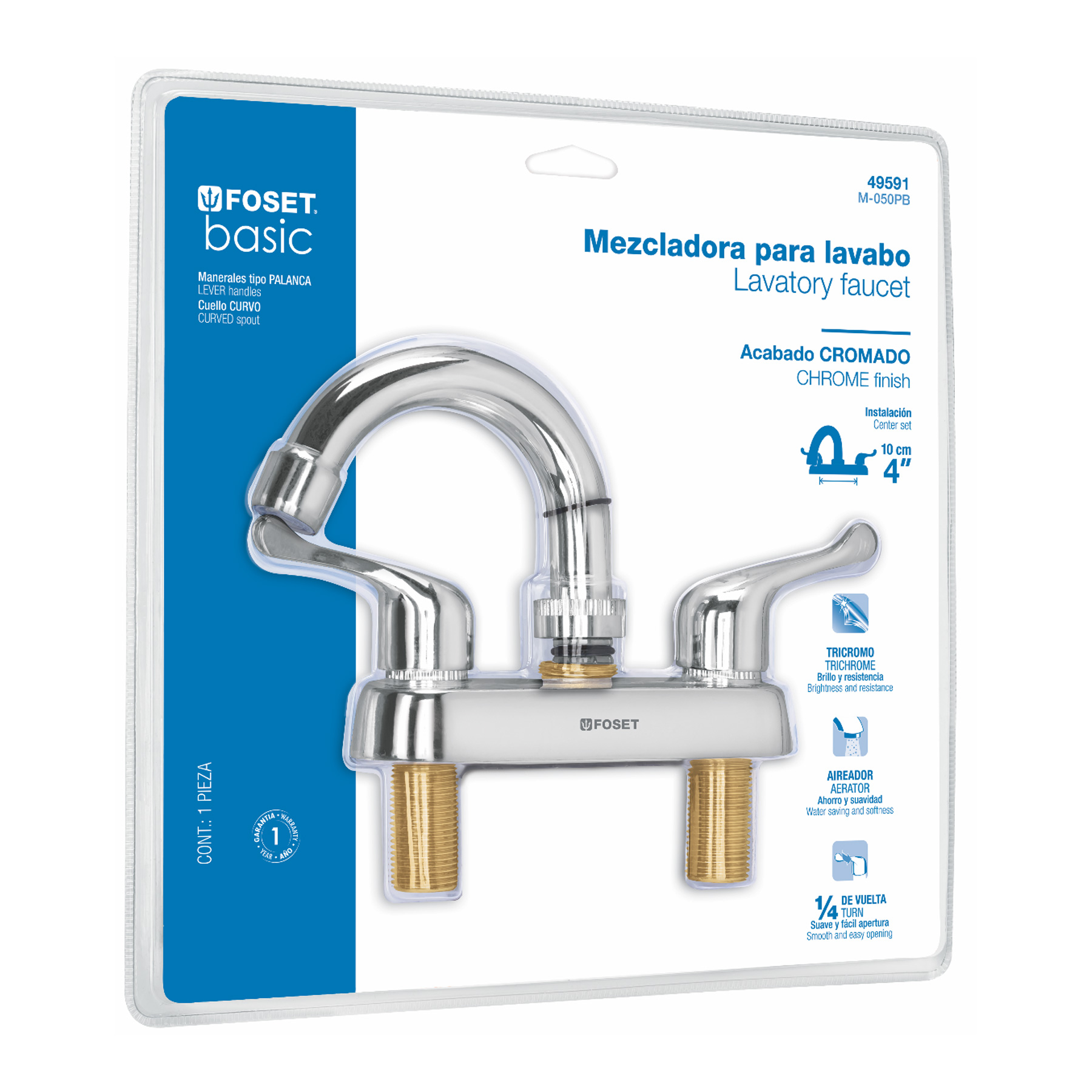 Mezcladora 4' lavabo, ABS,cuello curvo,palanca,blíster,BASIC - Imagen 2
