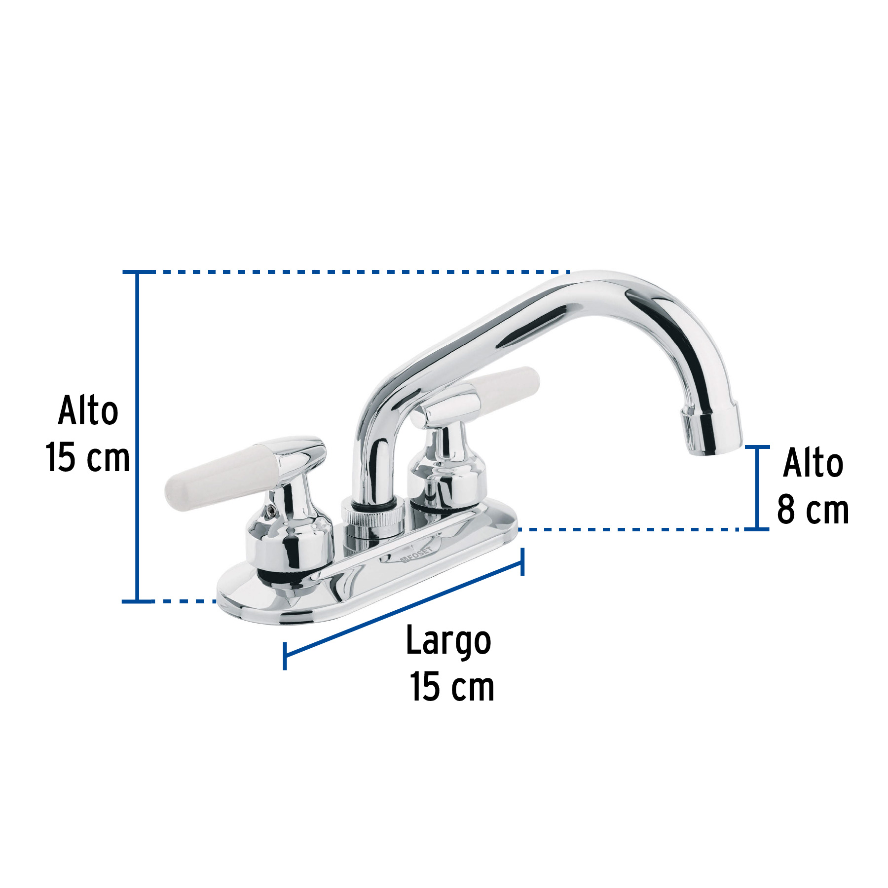 Mezcladora 4' para lavabo, cuello tubular, manerales cono - Imagen 3