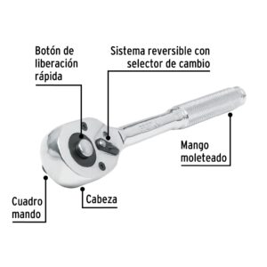 Matraca cuadro 1/2' cabeza de pera liberación rápida, PRETUL - Imagen 3