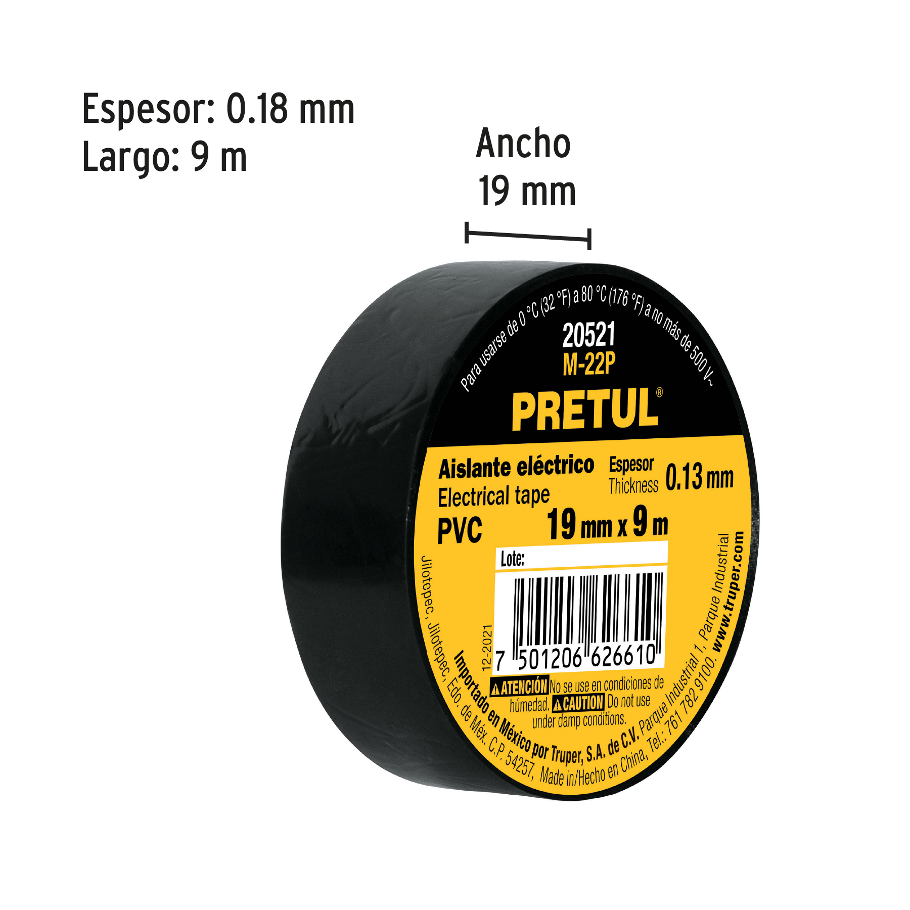Cinta de aislar de 9 m x 19 mm, negra, PRETUL - Imagen 3