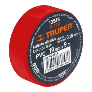 Cinta de aislar de 9 m x 19 mm, roja, TRUPER - Imagen 3