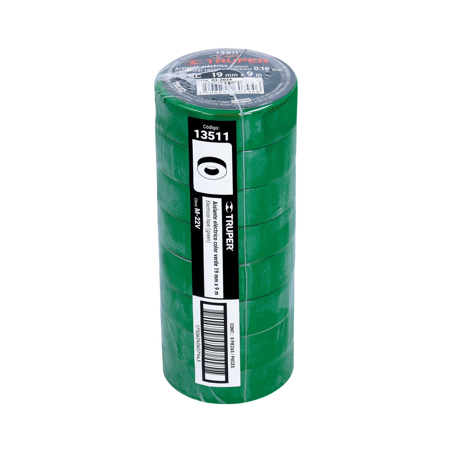 Cinta de aislar de 9 m x 19 mm, verde, TRUPER - Imagen 4