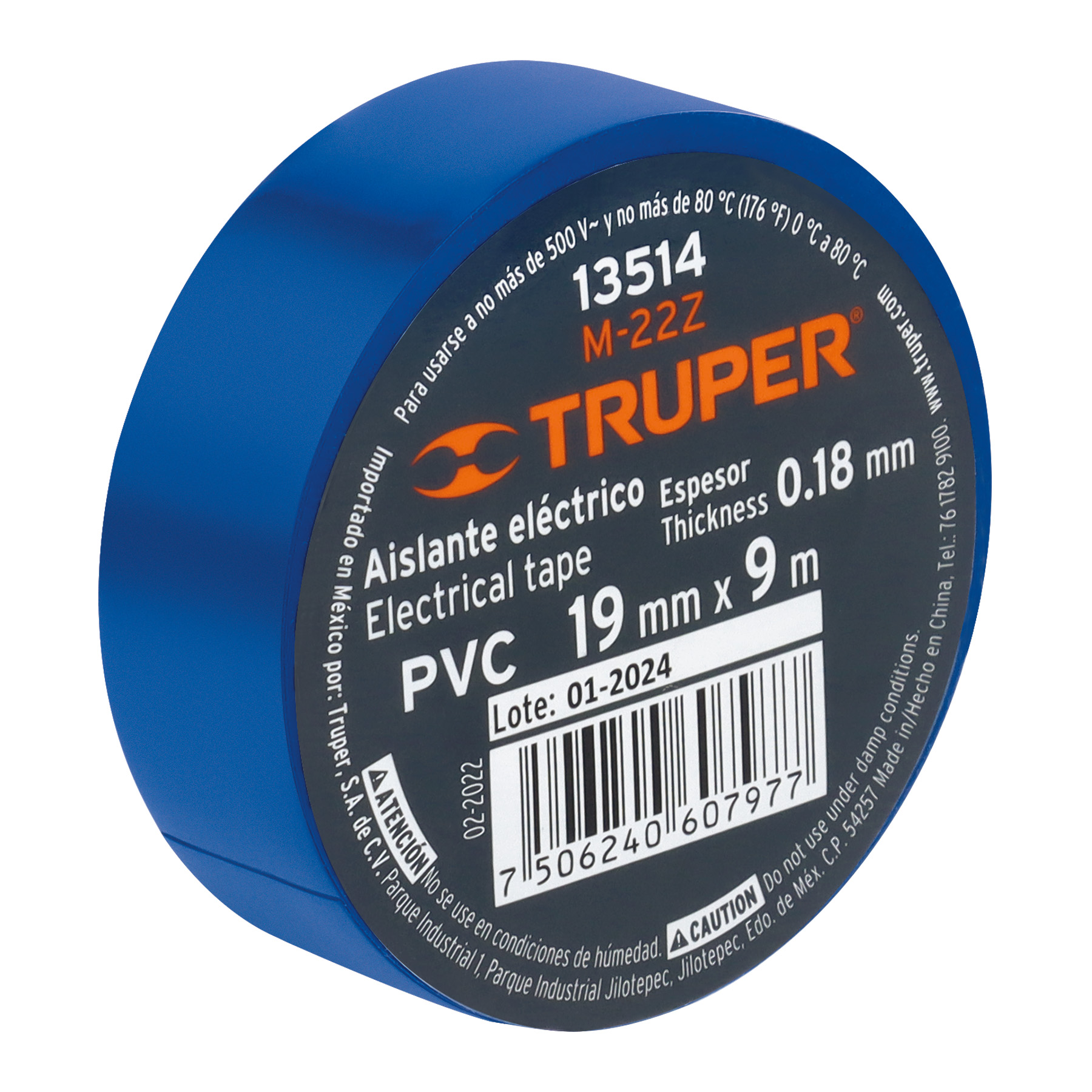 Cinta de aislar de 9 m x 19 mm, azul, TRUPER - Imagen 3