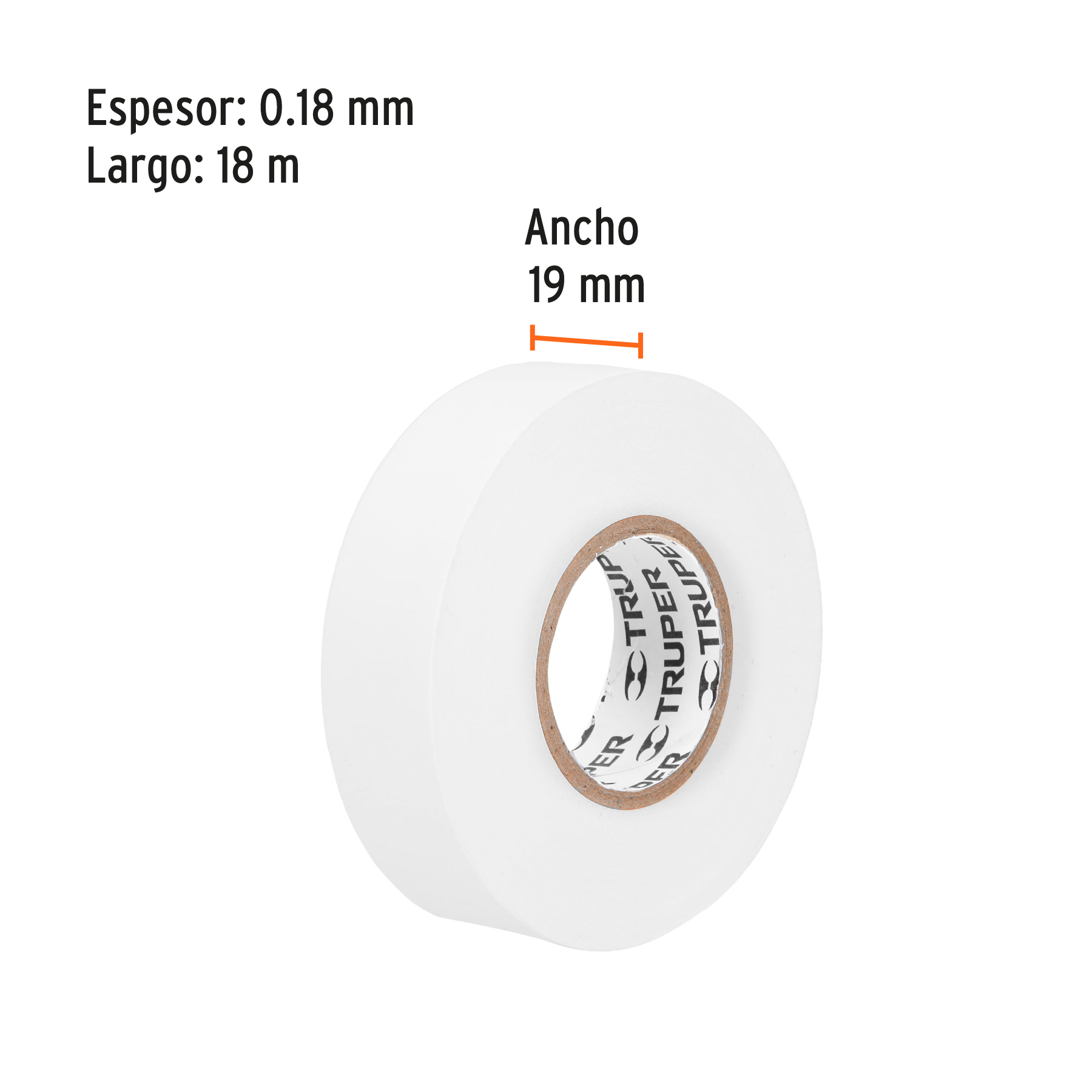 Cinta de aislar de 18 m x 19 mm, blanca, TRUPER - Imagen 4