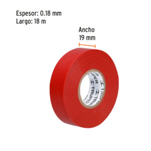 Cinta de aislar de 18 m x 19 mm, roja, TRUPER - Imagen 4