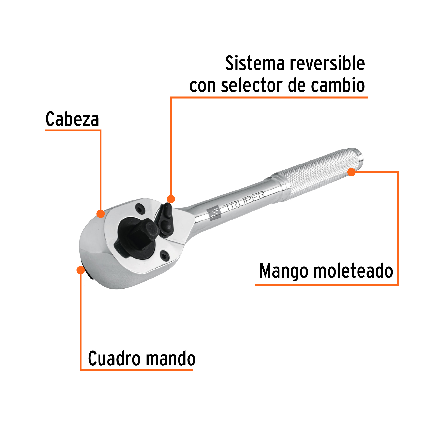 Matraca doble cuadros 3/8'y 1/2', TRUPER - Imagen 3