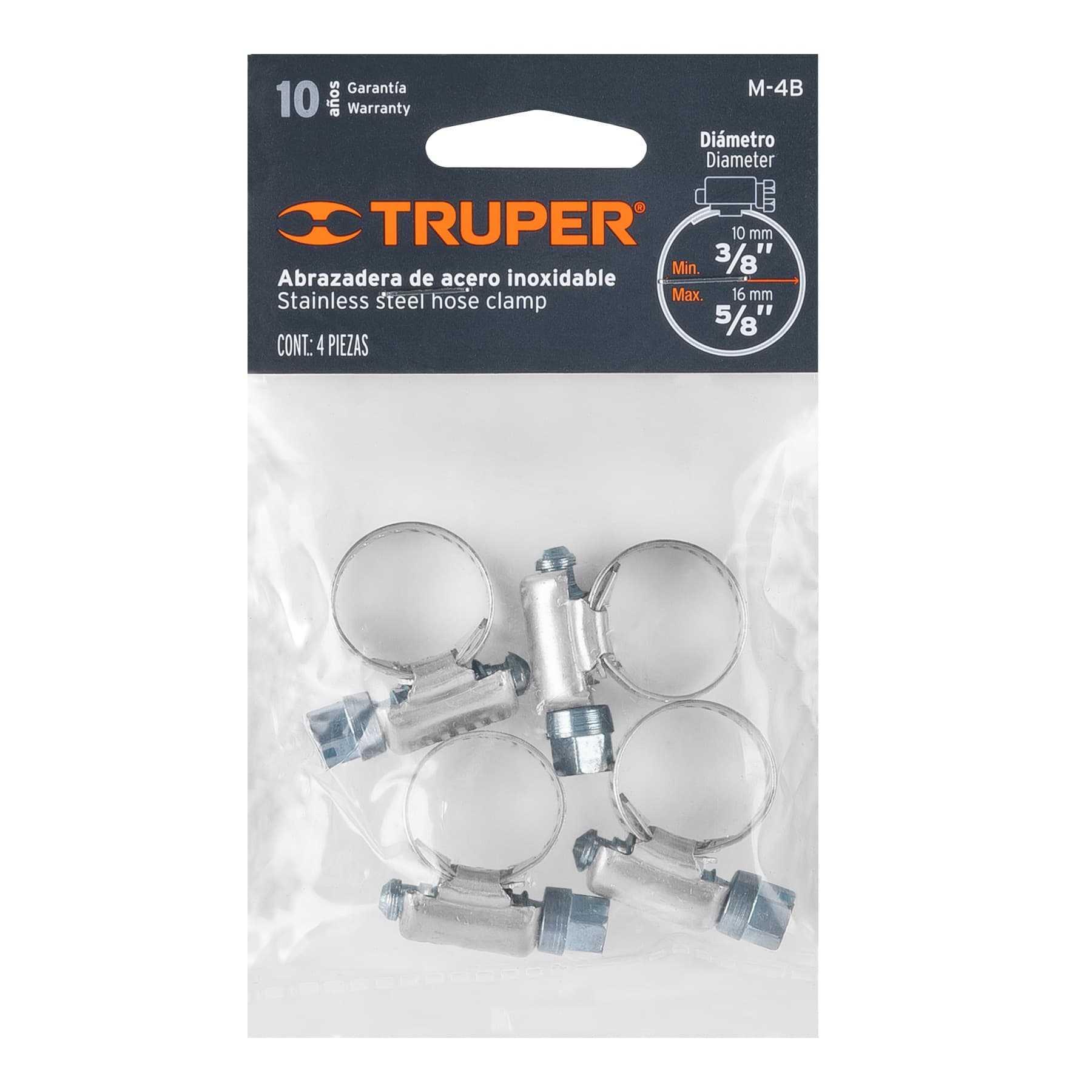 Bolsa con 4 abrazaderas sin fin # 4, 3/8 - 5/8', TRUPER - Imagen 7