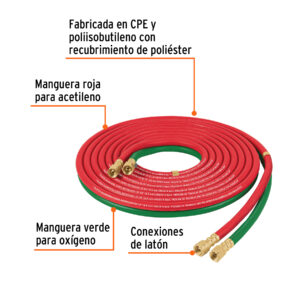 Manguera cuata reforzada de 6 m para oxiacetileno, TRUPER - Imagen 3