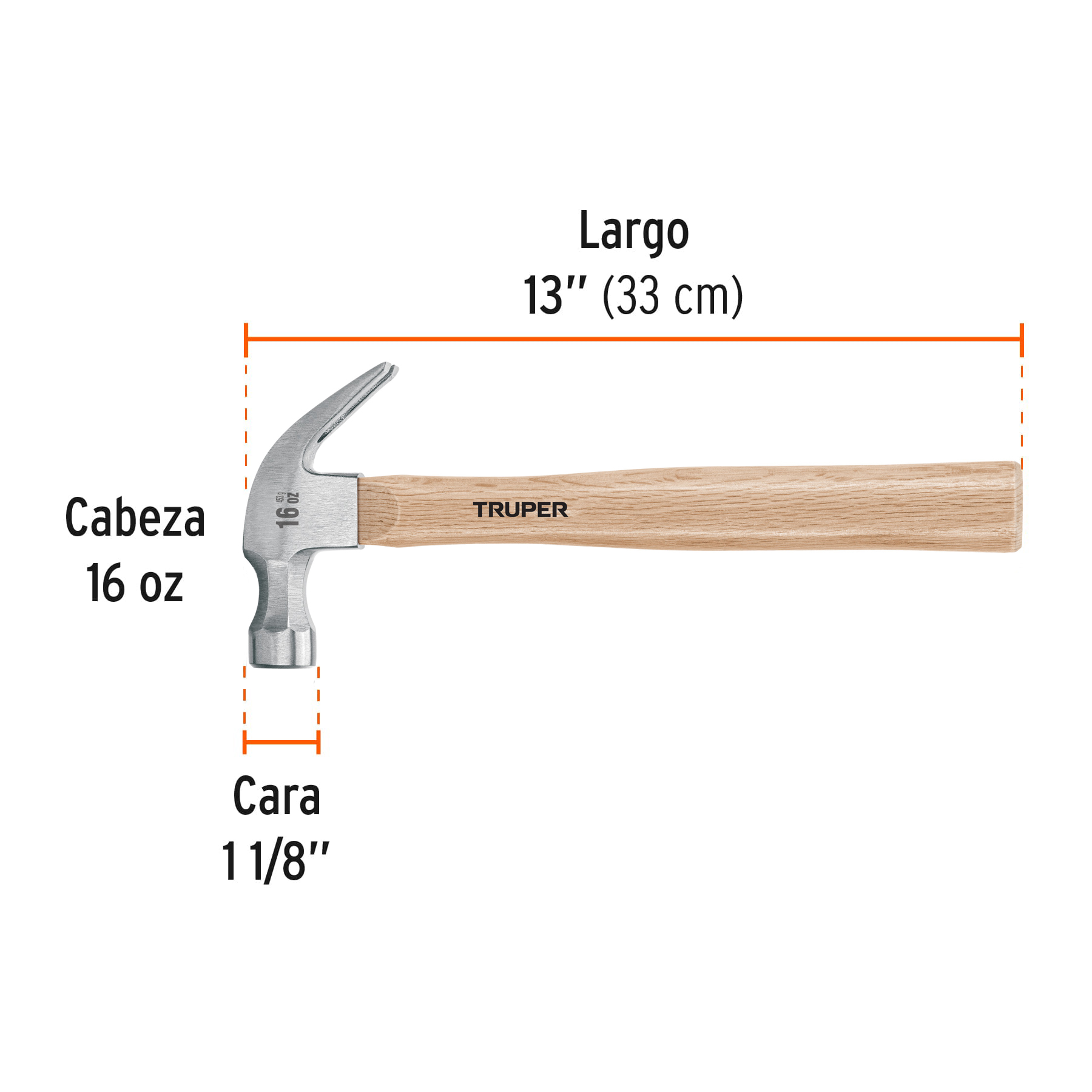 Martillo pulido, 16 oz, uña curva, mango madera, TRUPER - Imagen 4