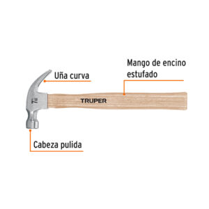 Martillo pulido, 7 oz, uña curva, mango madera, TRUPER - Imagen 3