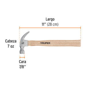 Martillo pulido, 7 oz, uña curva, mango madera, TRUPER - Imagen 4