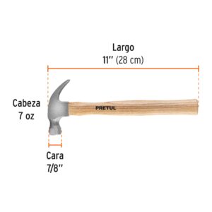 Martillo semipulido, 7 oz, uña curva, PRETUL - Imagen 4