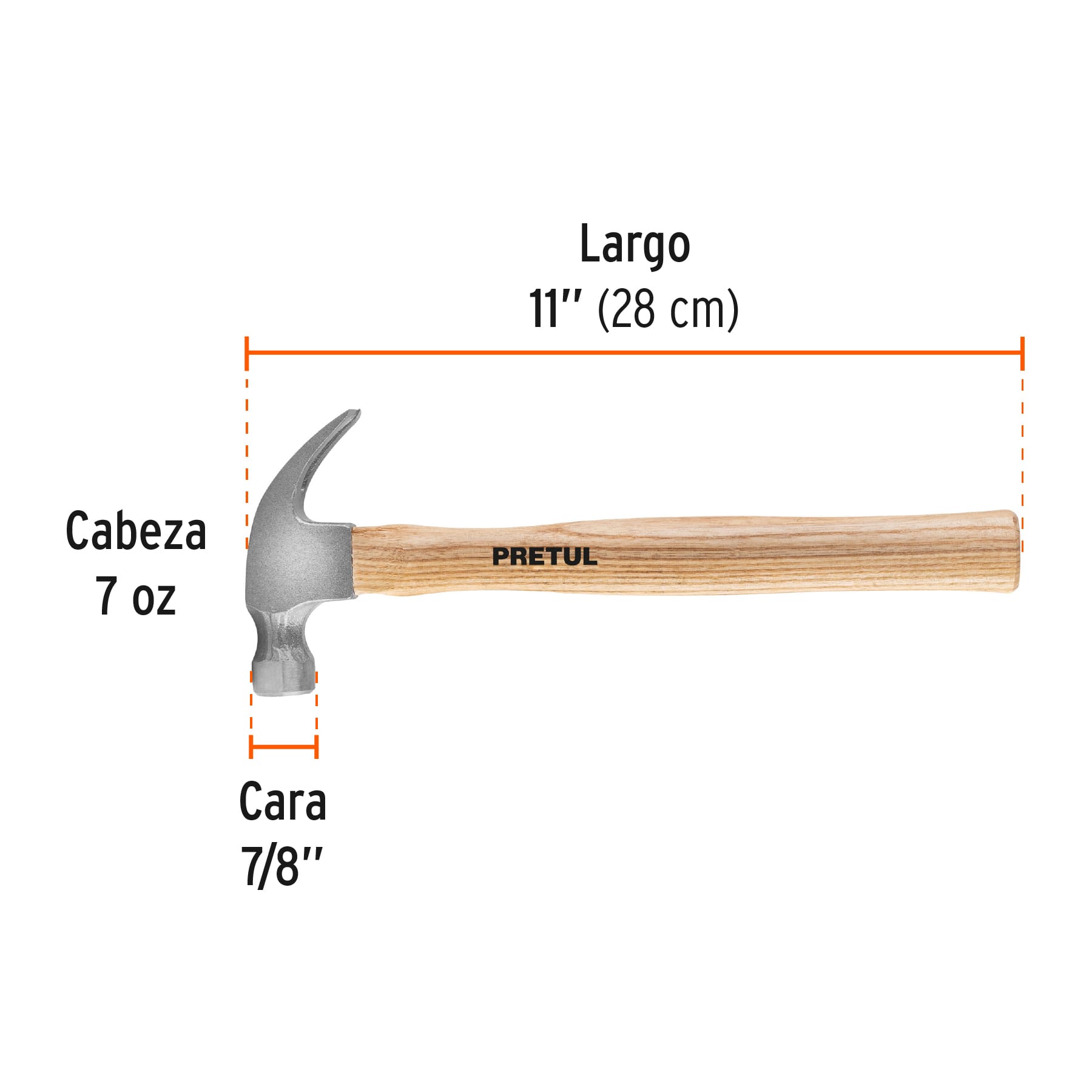 Martillo semipulido, 7 oz, uña curva, PRETUL - Imagen 4