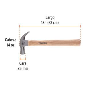 Martillo cabeza cónica 25 mm uña curva, mango madera, TRUPER - Imagen 4