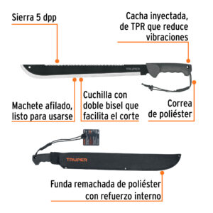 Machete doble filo 18', cacha inyectada, con funda, TRUPER - Imagen 3
