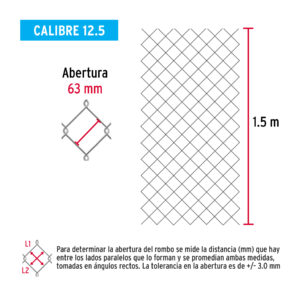 Rollo malla ciclónica cal.12.5, 1.5x20m, abertura 63mm 37kg - Imagen 4