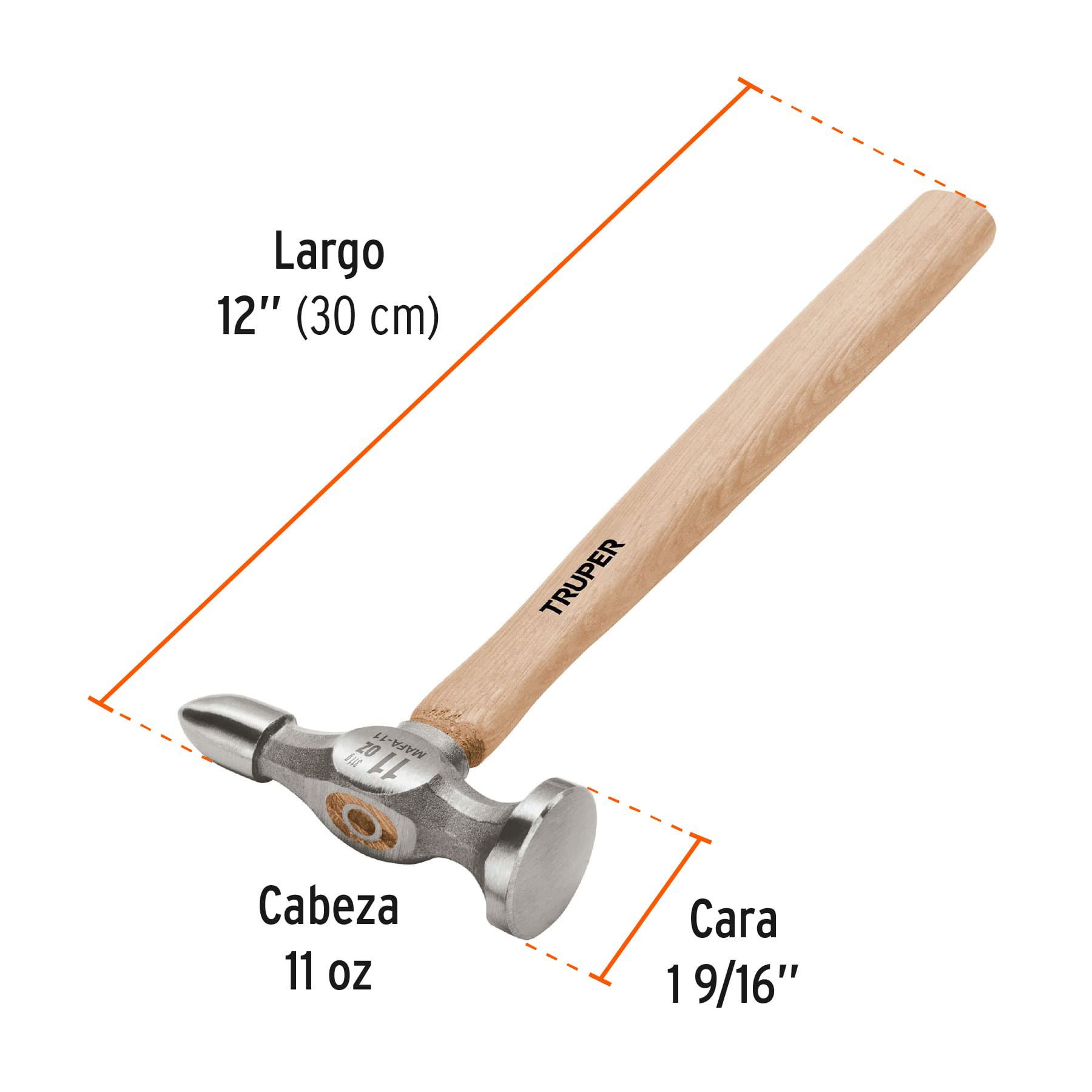 Martillo desabollador 11 oz fino, mango 12', TRUPER - Imagen 4
