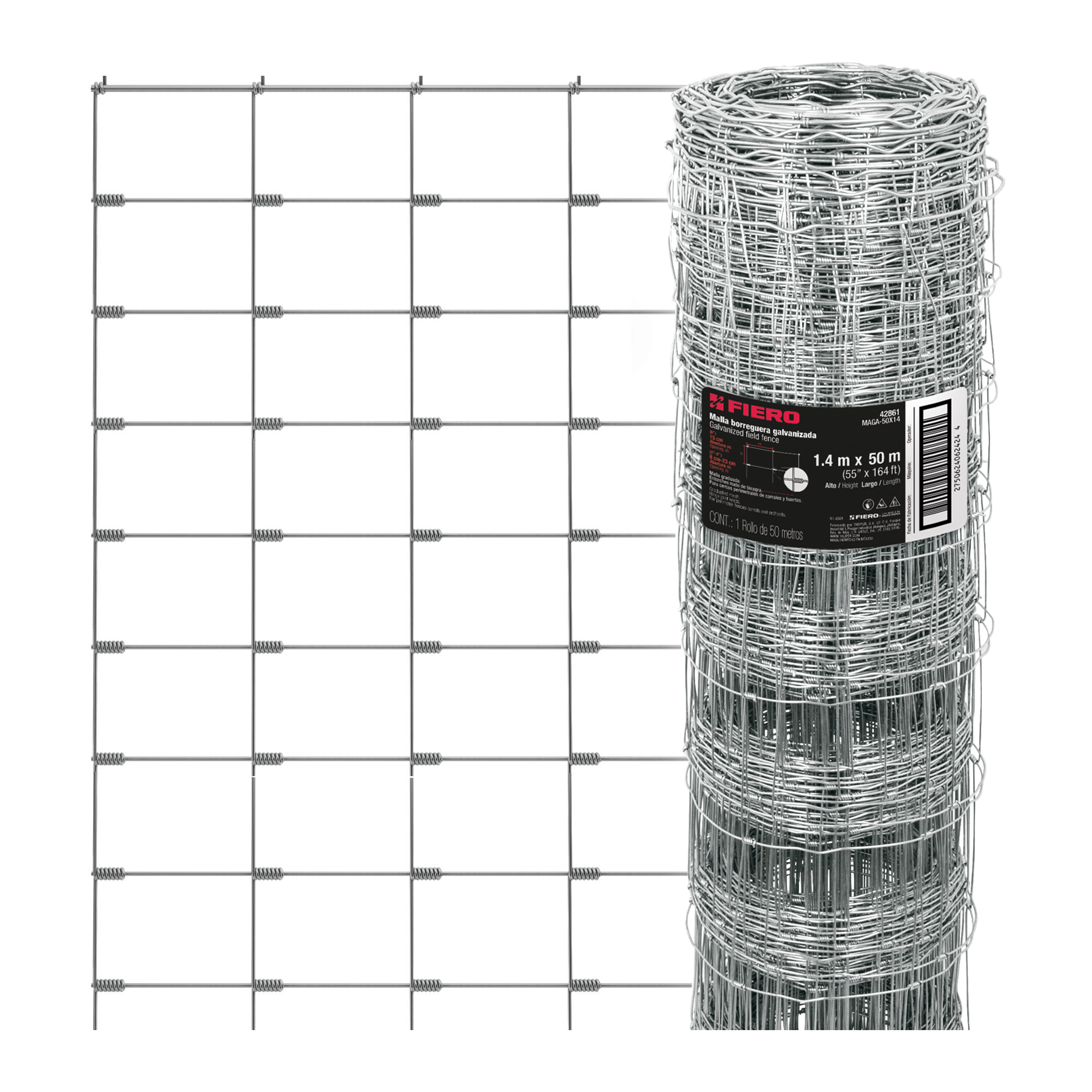 Rollo malla borreguera, 1.4m x 50m acero galvanizado, 26kg
