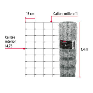 Rollo malla borreguera, 1.4m x 50m acero galvanizado, 26kg - Imagen 4