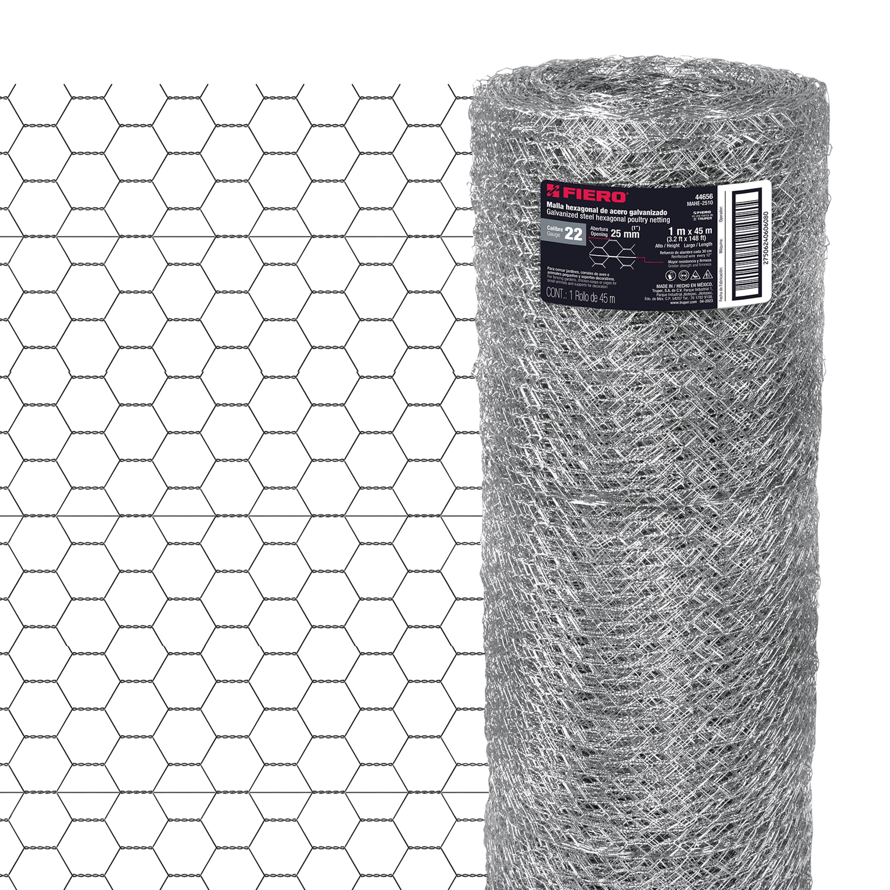 Rollo malla hexagonal cal.22, 1x 45m, abertura 25mm, 13kg - Imagen 2
