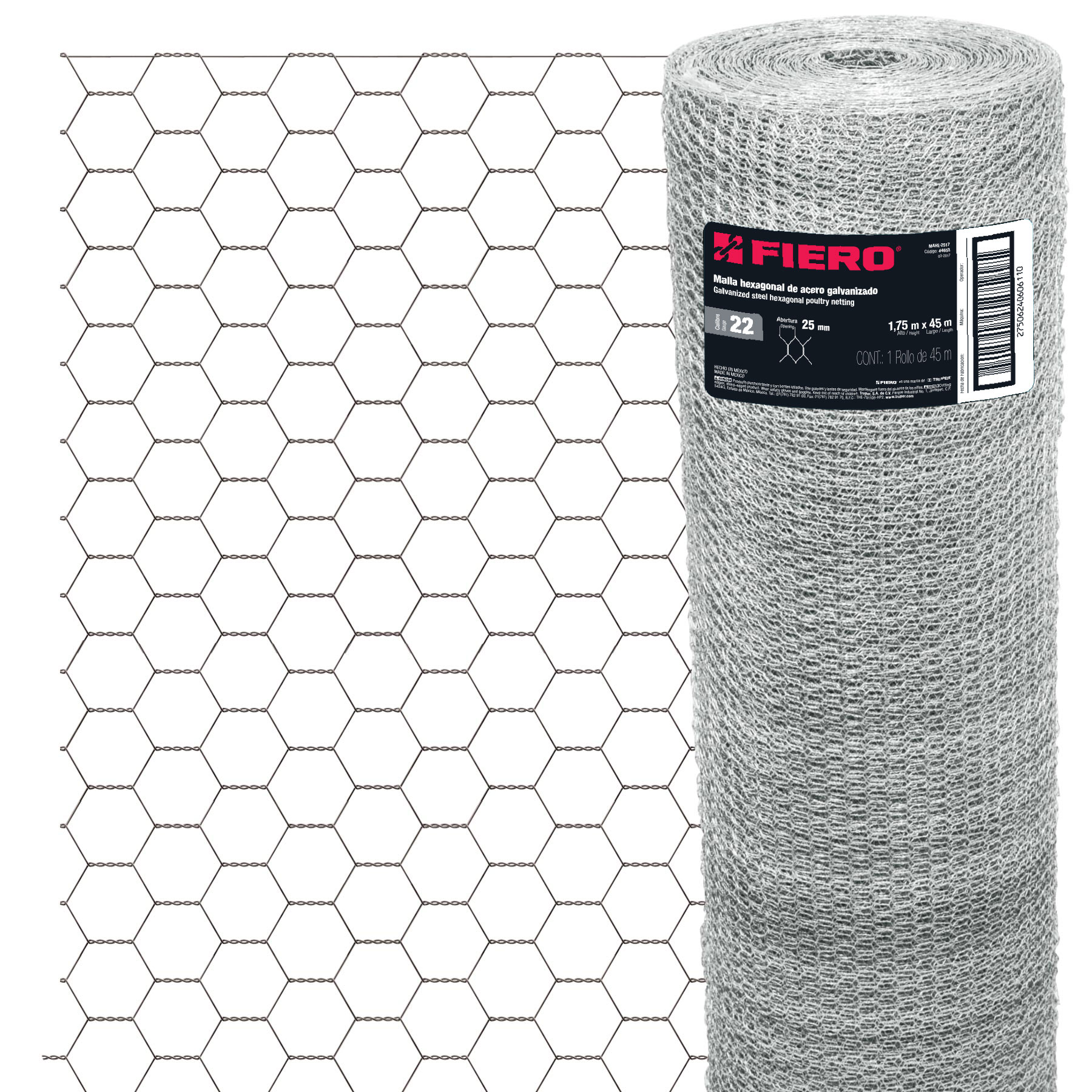 Rollo malla hexagonal cal.22, 1.75x 45m, abertura 25mm, 23kg - Imagen 2