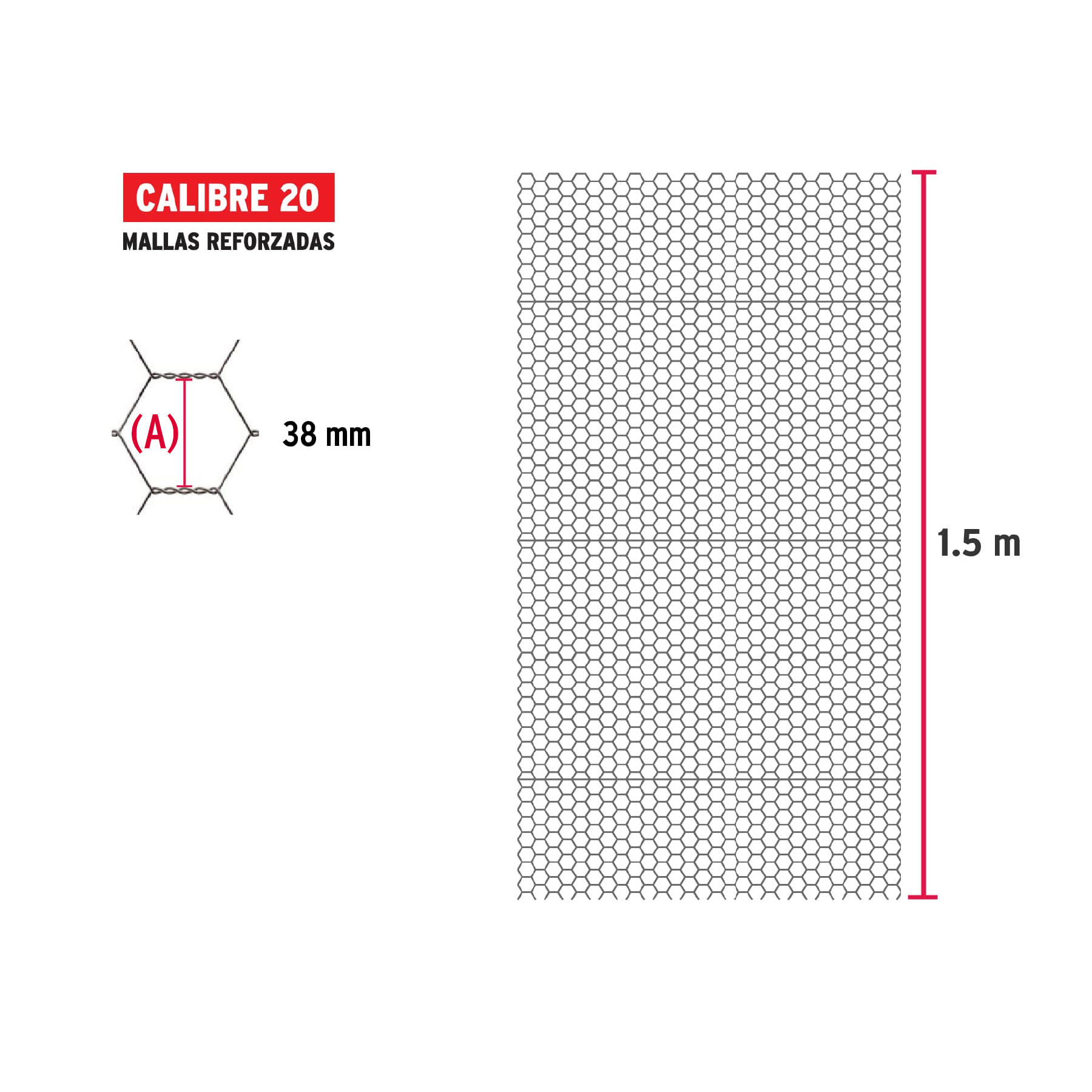 Rollo malla hexagonal cal.20, 1.5x 45m, abertura 38mm, 19kg - Imagen 4