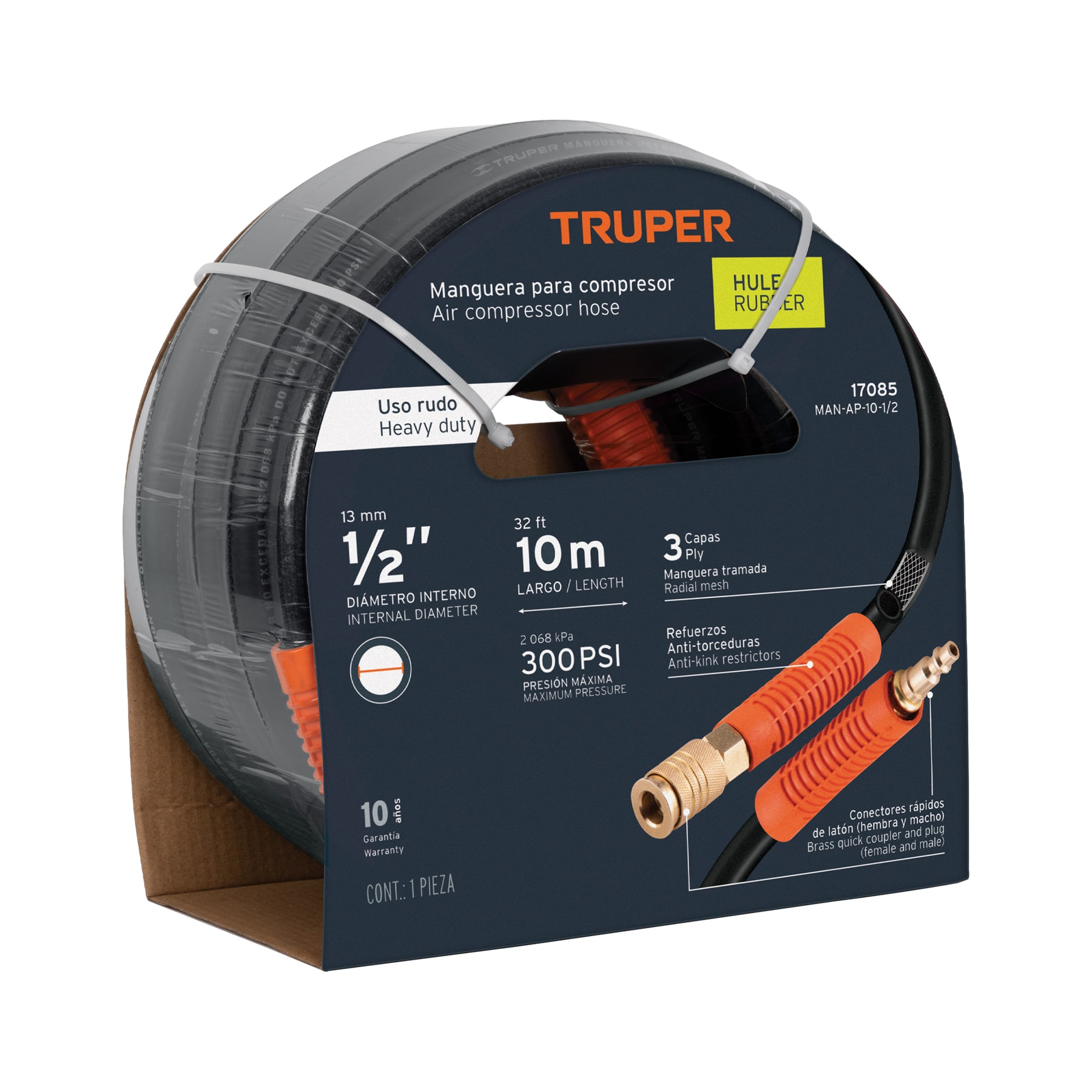 Manguera para compresor, de hule, 10m x 1/2', TRUPER - Imagen 2