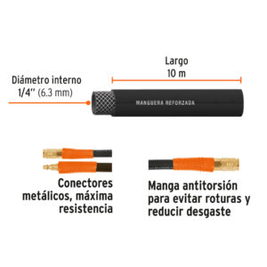 Manguera para compresor, de hule, 10m x 1/4', TRUPER - Imagen 3