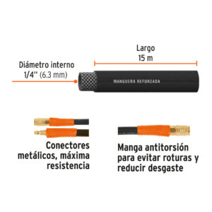 Manguera para compresor, de hule, 15m x 1/4', TRUPER - Imagen 3