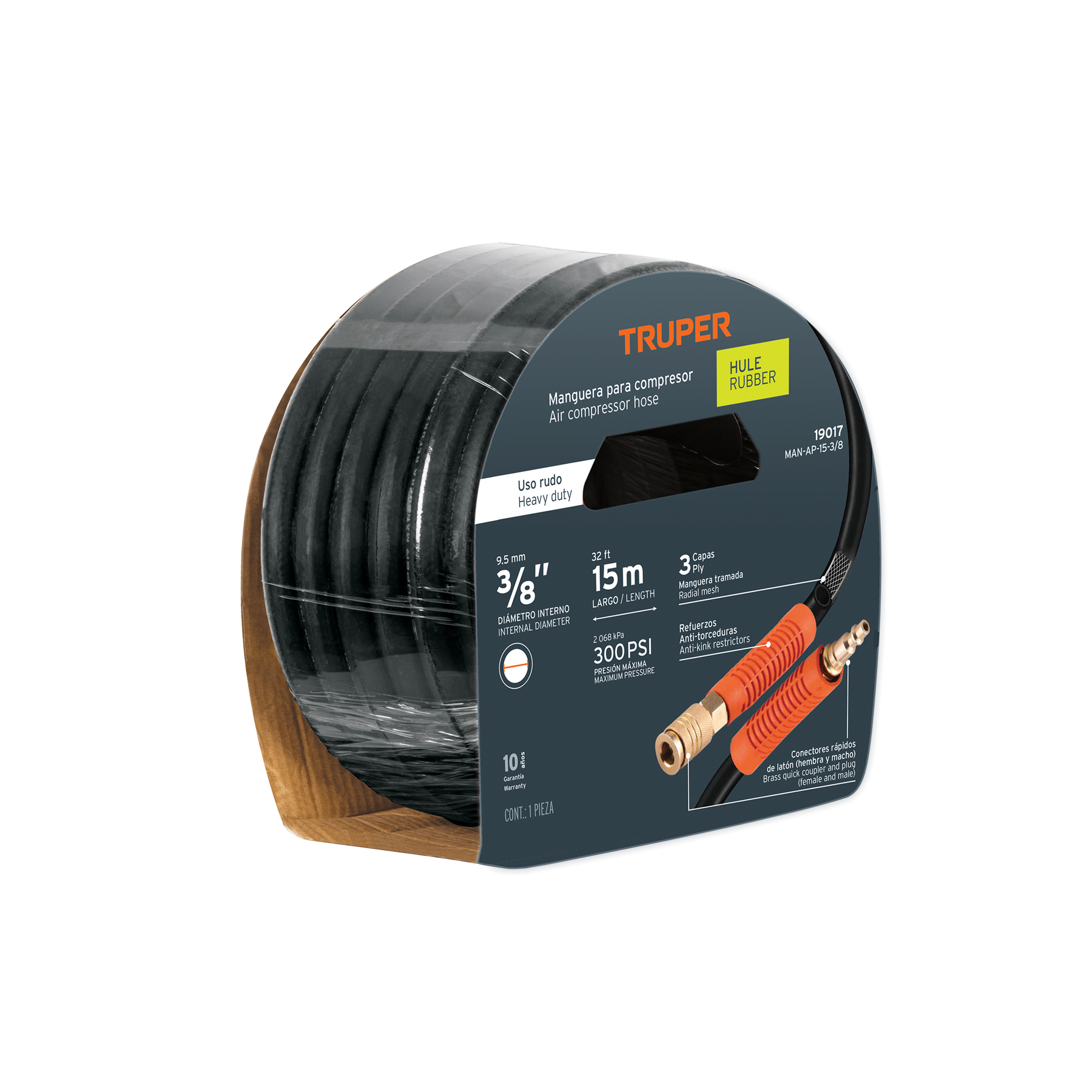 Manguera para compresor, de hule, 15m x 3/8', TRUPER - Imagen 2