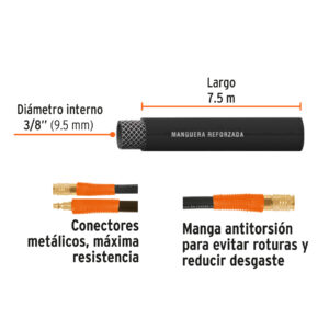 Manguera para compresor, de hule, 7.5m x 3/8', TRUPER - Imagen 3