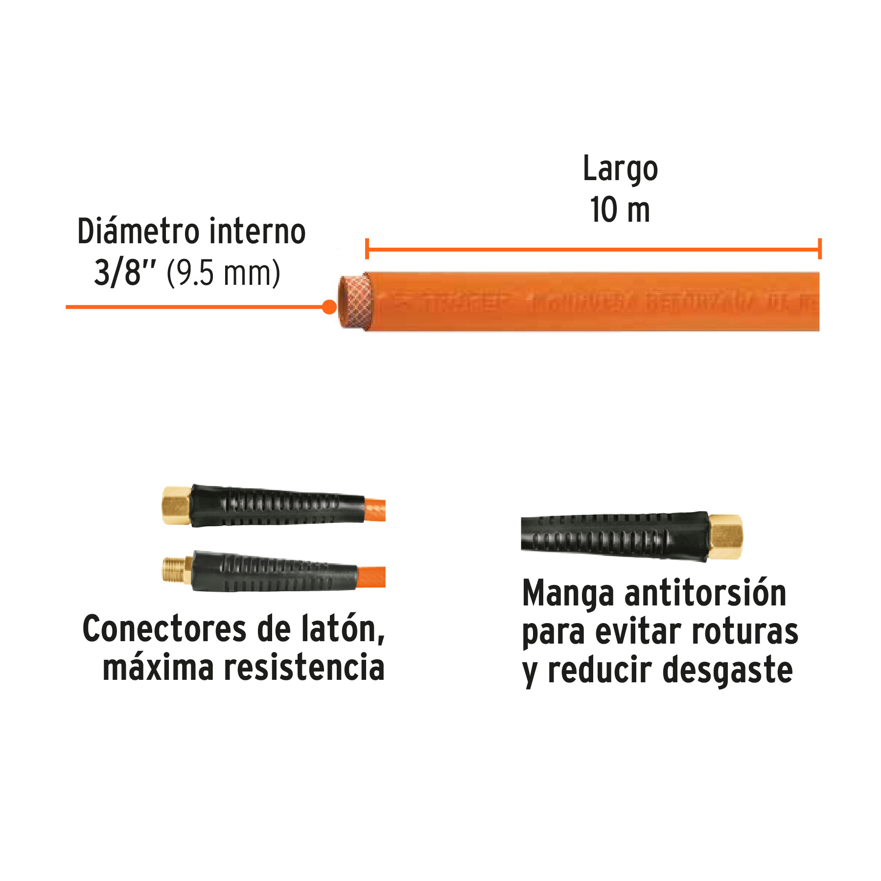 Manguera para compresor, de PVC, 10m x 3/8', TRUPER - Imagen 3
