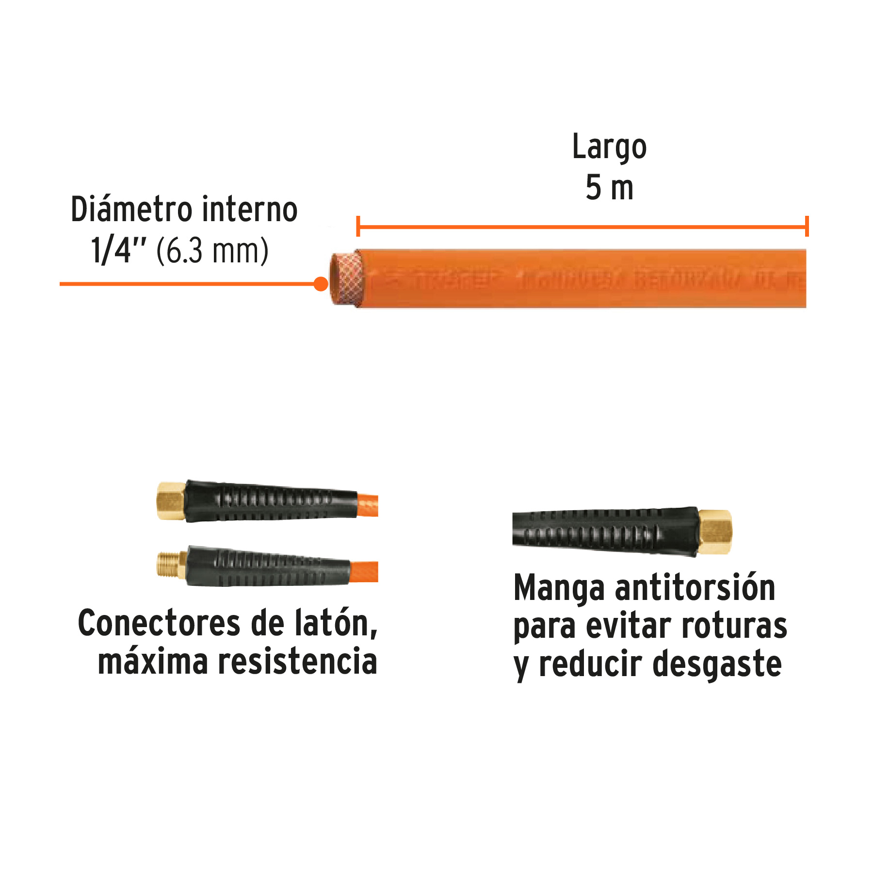 Manguera para compresor, de PVC, 5m x 1/4', TRUPER - Imagen 3