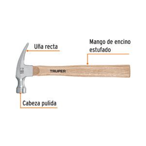 Martillo pulido, 16 oz, uña recta, mango madera, TRUPER - Imagen 3