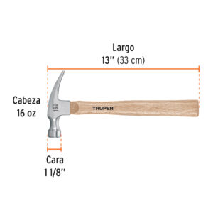 Martillo pulido, 16 oz, uña recta, mango madera, TRUPER - Imagen 4