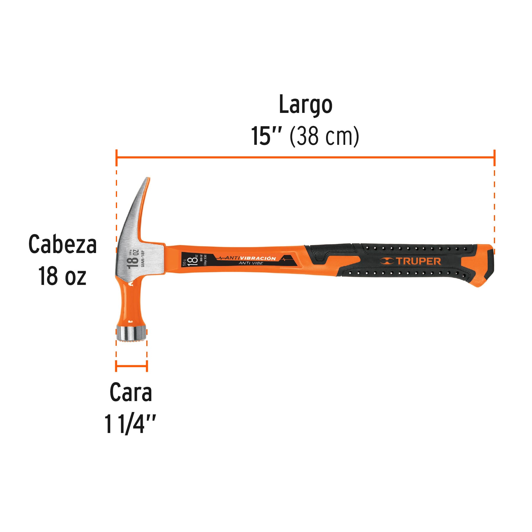 Martillo 18 oz uña recta, mango fibra de vidrio, TRUPER - Imagen 4
