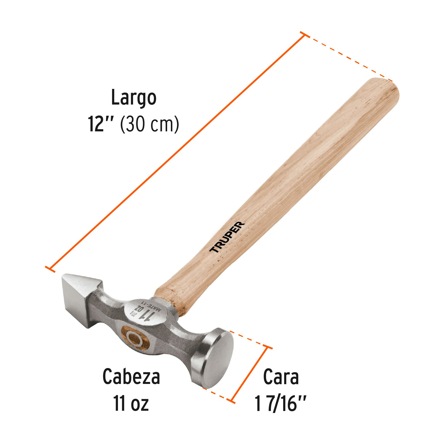Martillo desabollador 11 oz tipo cincel, mango 12', TRUPER - Imagen 4