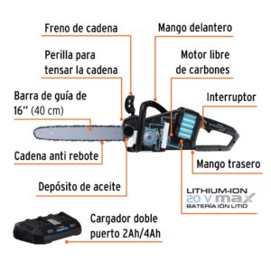 Motosierra inalámbrica 40V, sin carbones, TRUPER MAX - Imagen 3