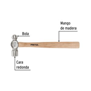 Martillo pulido de bola 16 oz mango madera, PRETUL - Imagen 3