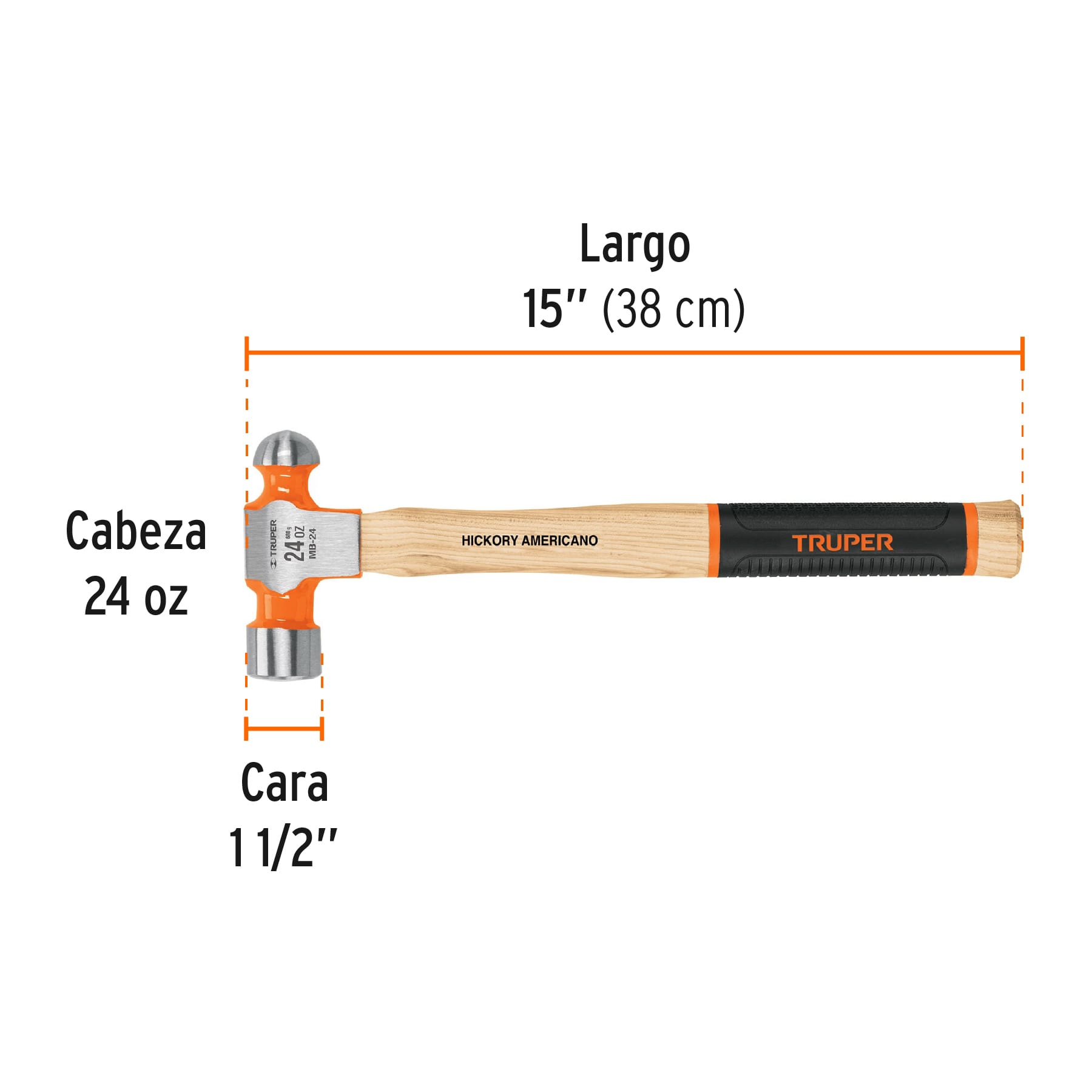 Martillo pulido de bola 24 oz mango hickory, TRUPER Grip - Imagen 4