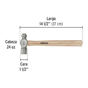 Martillo pulido de bola 24 oz mango madera, PRETUL - Imagen 4