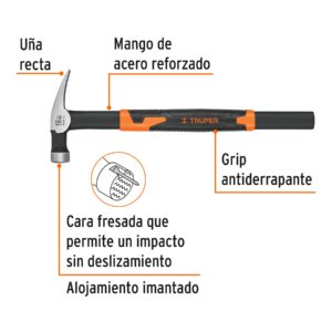Martillo tubular para cimbra 16 oz uña recta, mango acero - Imagen 3