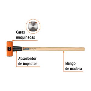 Marro octagonal 12 lb, mango de madera 36', TRUPER - Imagen 3
