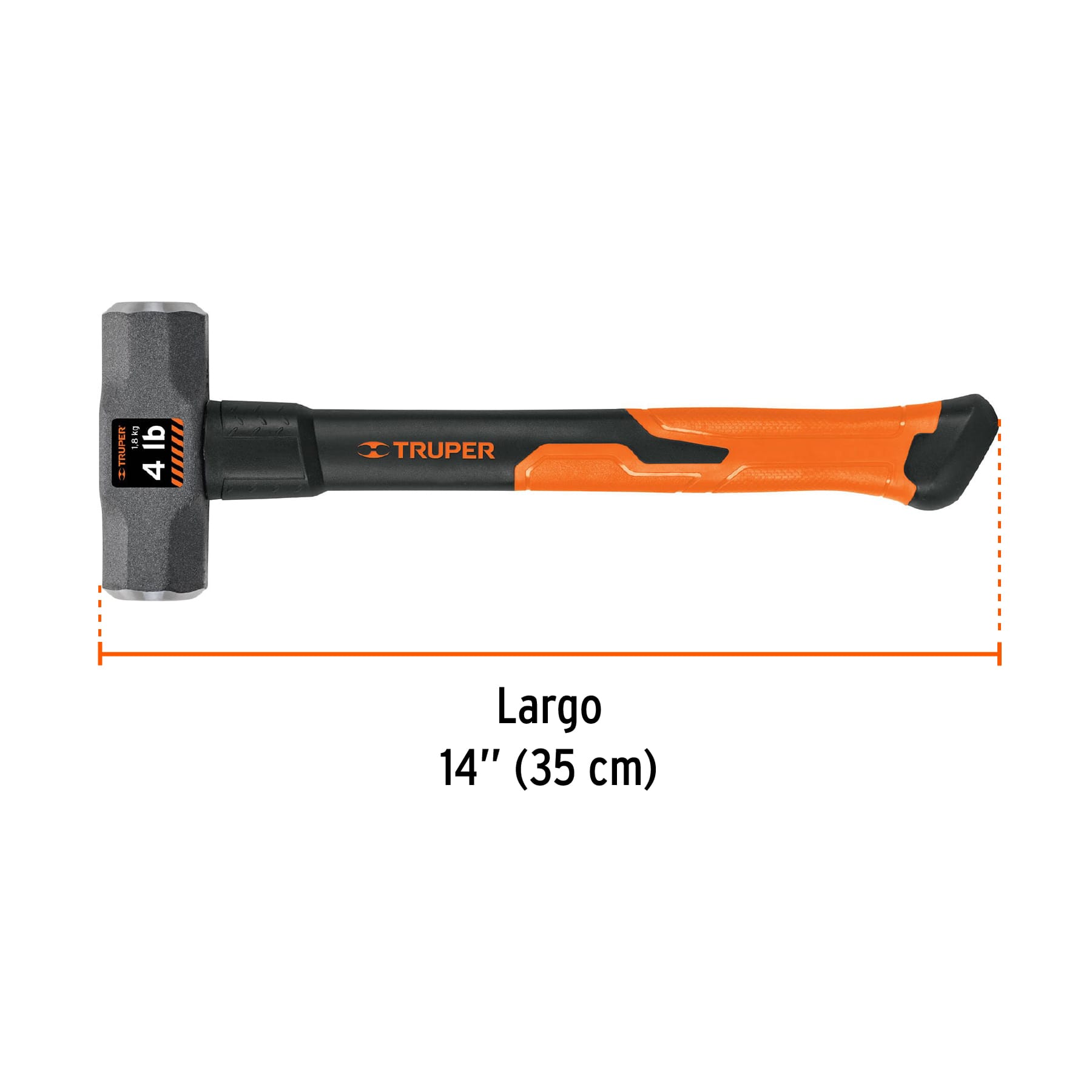 Marro octagonal 4 lb, mango de fibra de vidrio 14', TRUPER - Imagen 4