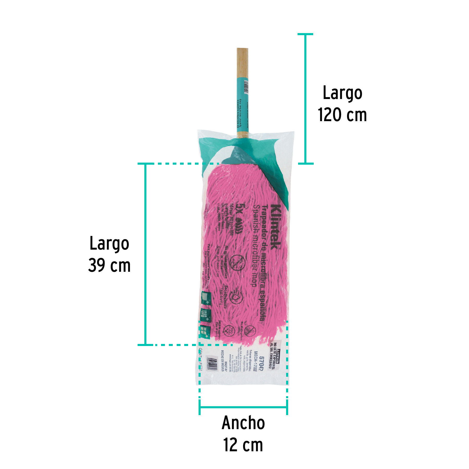 Trapeador de microfibra española, bastón de 120 cm, KLINTEK - Imagen 5