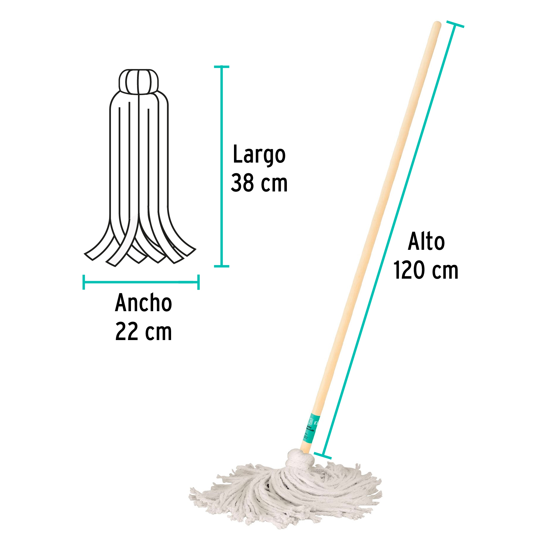 Trapeador tipo mechudo, 250 g con bastón de 120 cm, KLINTEK - Imagen 4