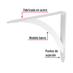 Ménsula reforzada blanca 8 x 10', diseño barra, FIERO - Imagen 3